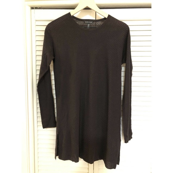 NWOT Eileen Fisher Black Tencel Stretch Rib Crew Neck Tunic XXS - Picture 1 of 8